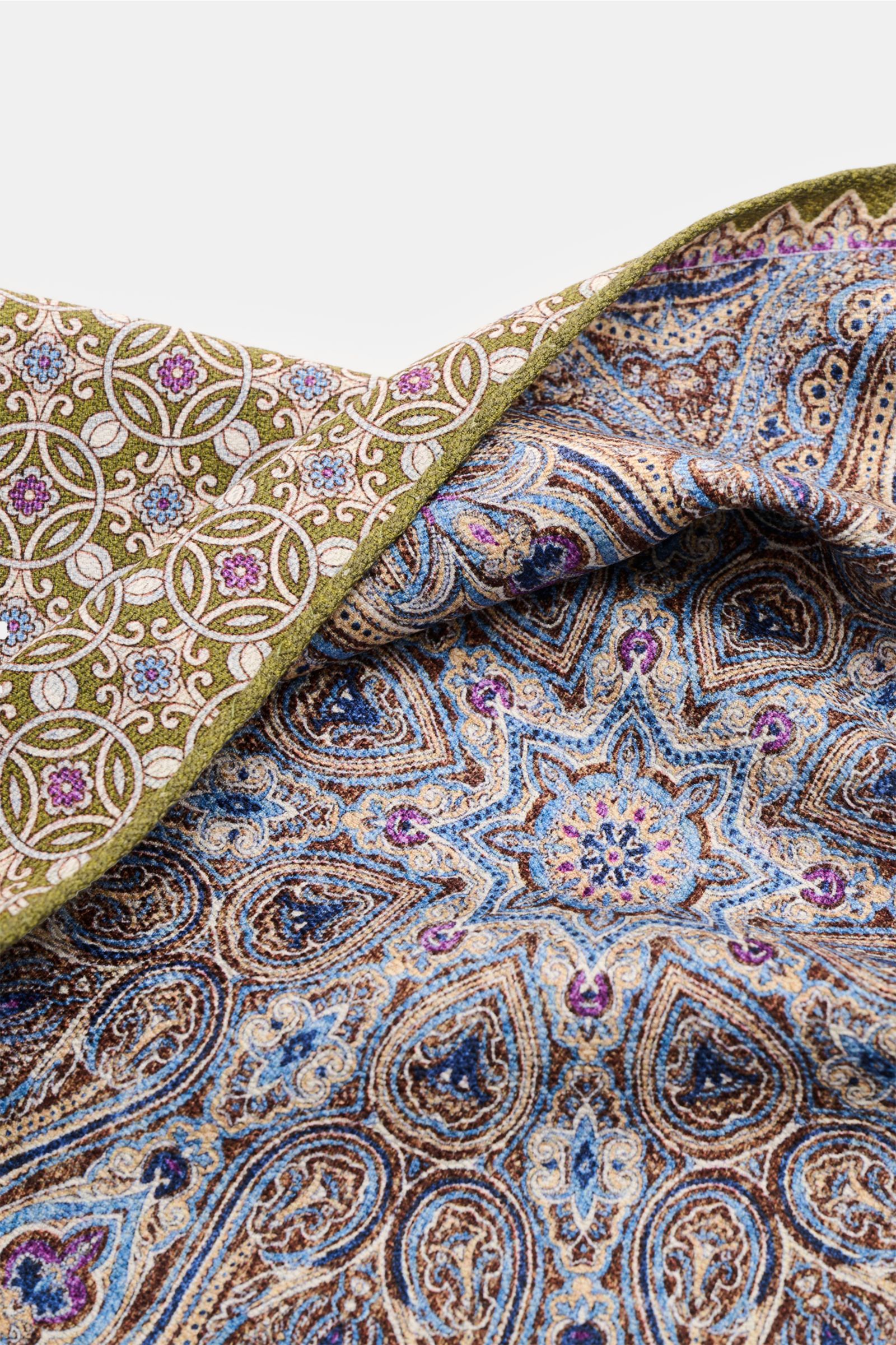 Rosi Collection Einstecktuch 'Easy' oliv/blau/beige gemustert, nah, Vorder- und Rückseite mit Paisley aus reiner Seide, rollierte Kanten.