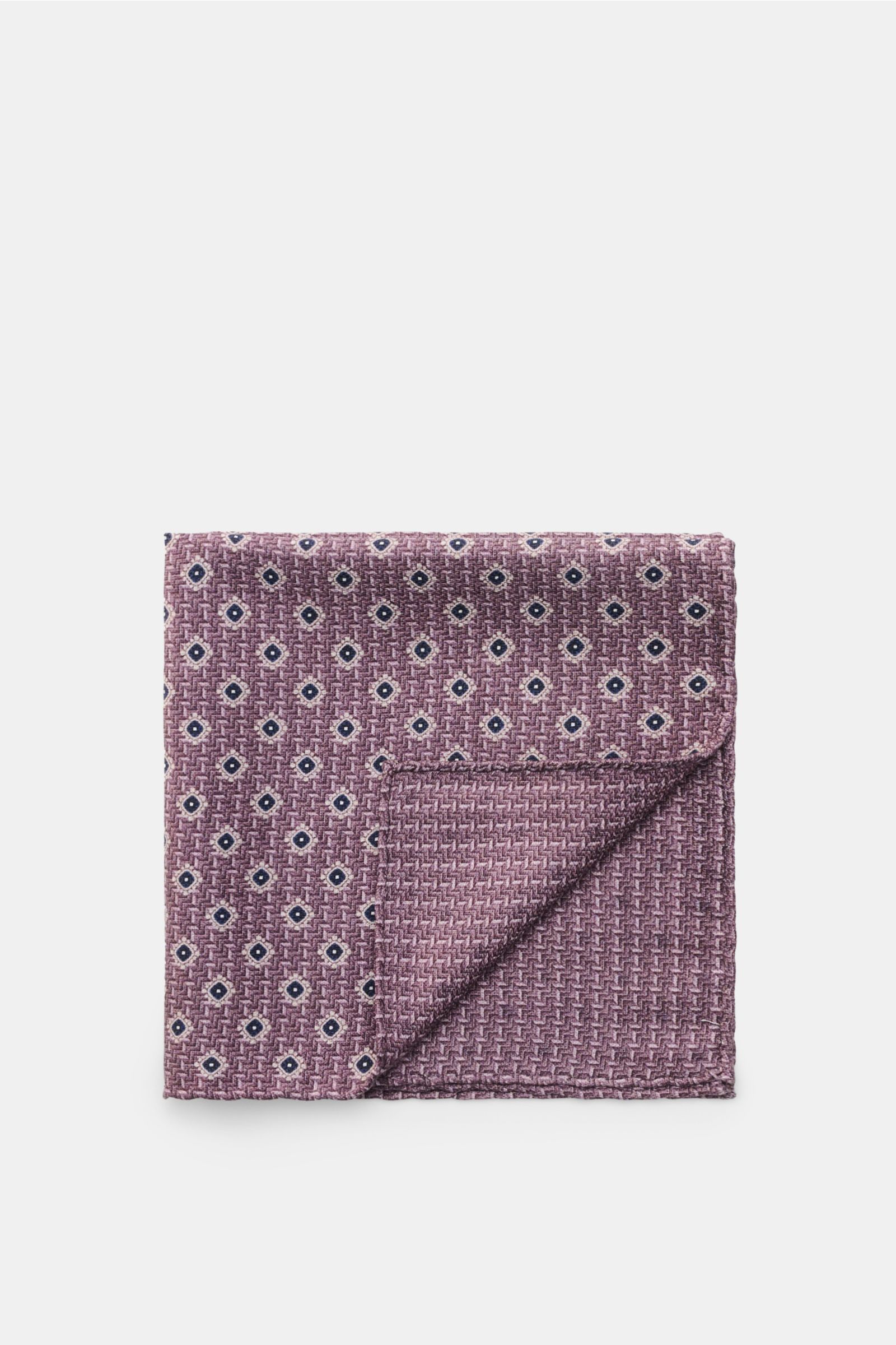 Brunello Cucinelli Seiden-Einstecktuch navy/rauchblau gepunktet, folded square with hand-rolled edges, pure silk, smooth feel, dotted pattern, Made in Italy, approx. 35 x 35 cm, photographed from above.