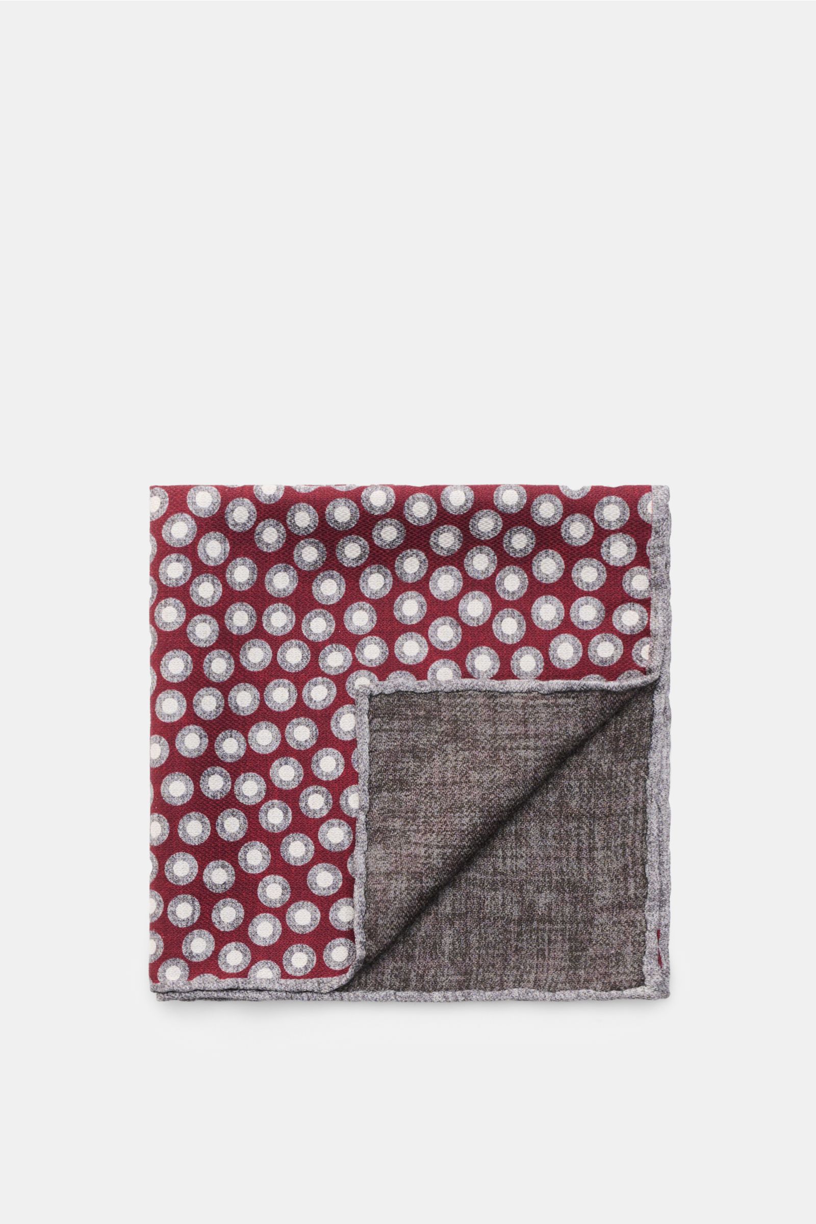 Brunello Cucinelli Seiden-Einstecktuch violett/hellgrau gemustert, folded flat, top view, reine Seide, geschmeidiger Griff, Webmuster, handrollierte Kanten, Made in Italy, Maße: ca. 35 cm x 35 cm.