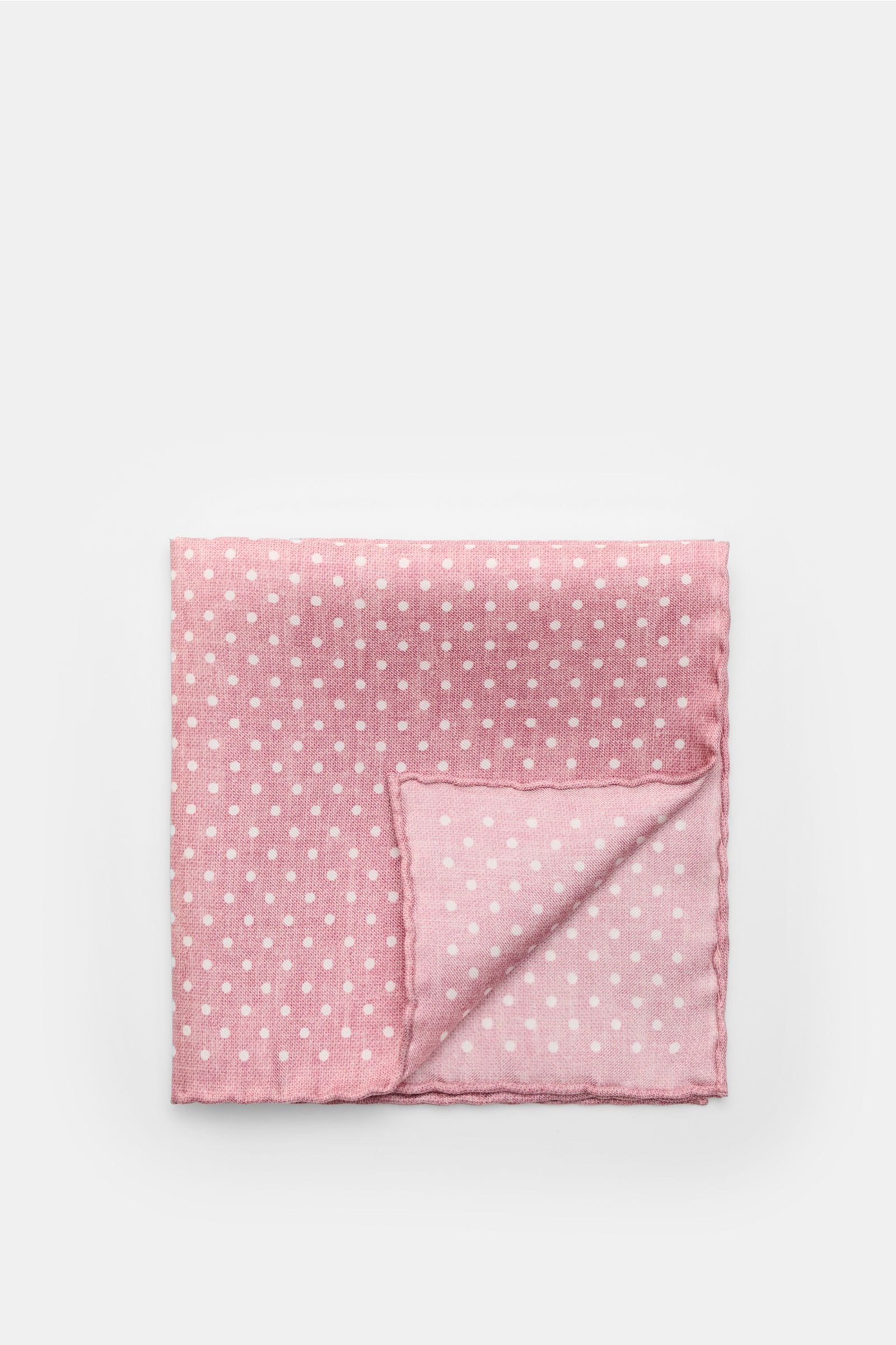 Rosi Collection Silk pocket square 'Silk' antique pink/white with polka dots, folded and photographed from above, pure silk, soft smooth touch, rolled edges, made in Italy, dimensions approx. 31 cm x 31 cm.