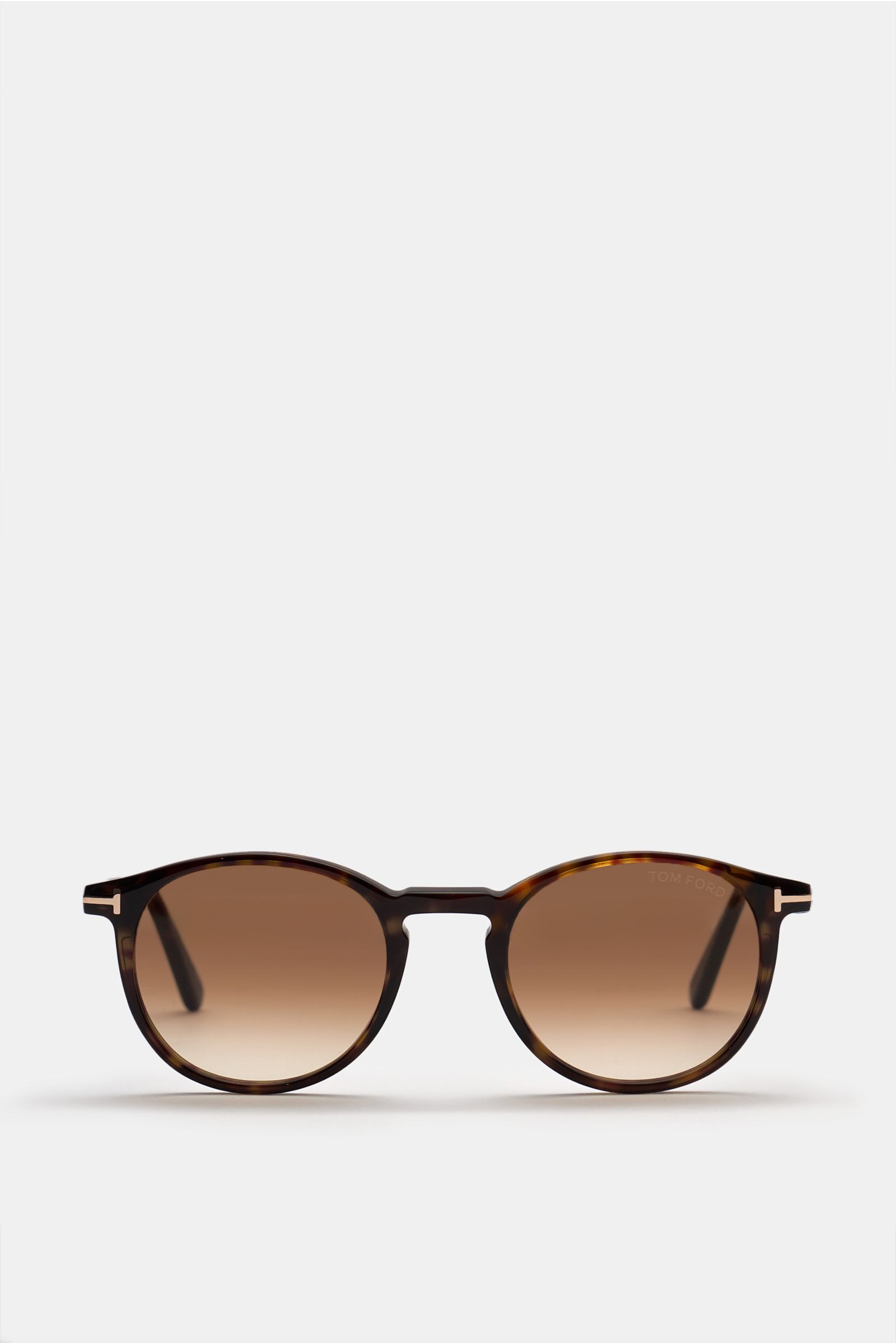 Tom Ford Sonnenbrille 'Andrea' dunkelbraun gemustert/braun, runde Silhouette, Verlaufsgläser, leichter Acetat-Rahmen, frontale Ansicht.