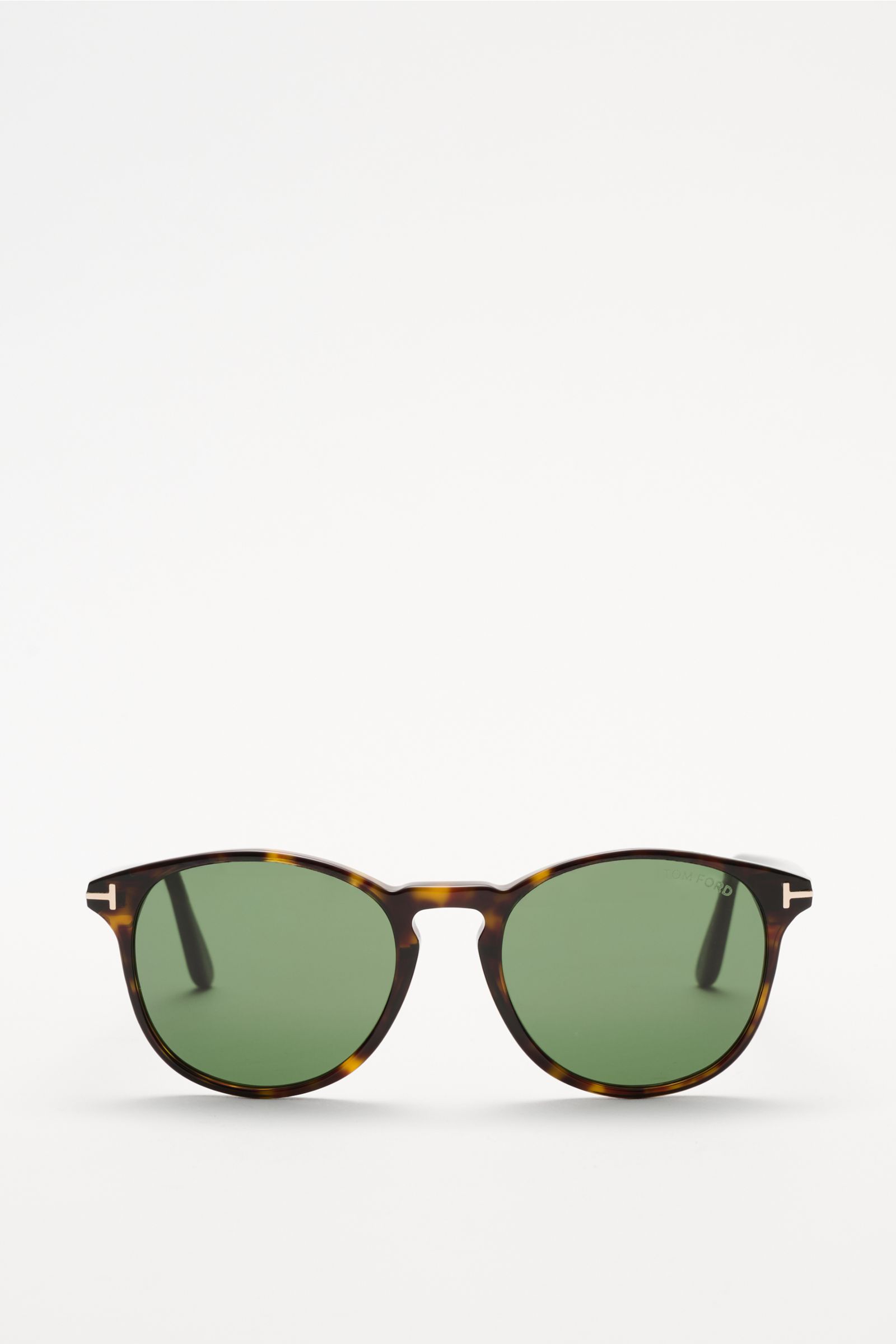 Tom Ford Sonnenbrille 'Lewis' dunkelbraun meliert, leicht gerundete Silhouette, melierter Acetat-Rahmen, grüne Kunststoffgläser, Frontansicht