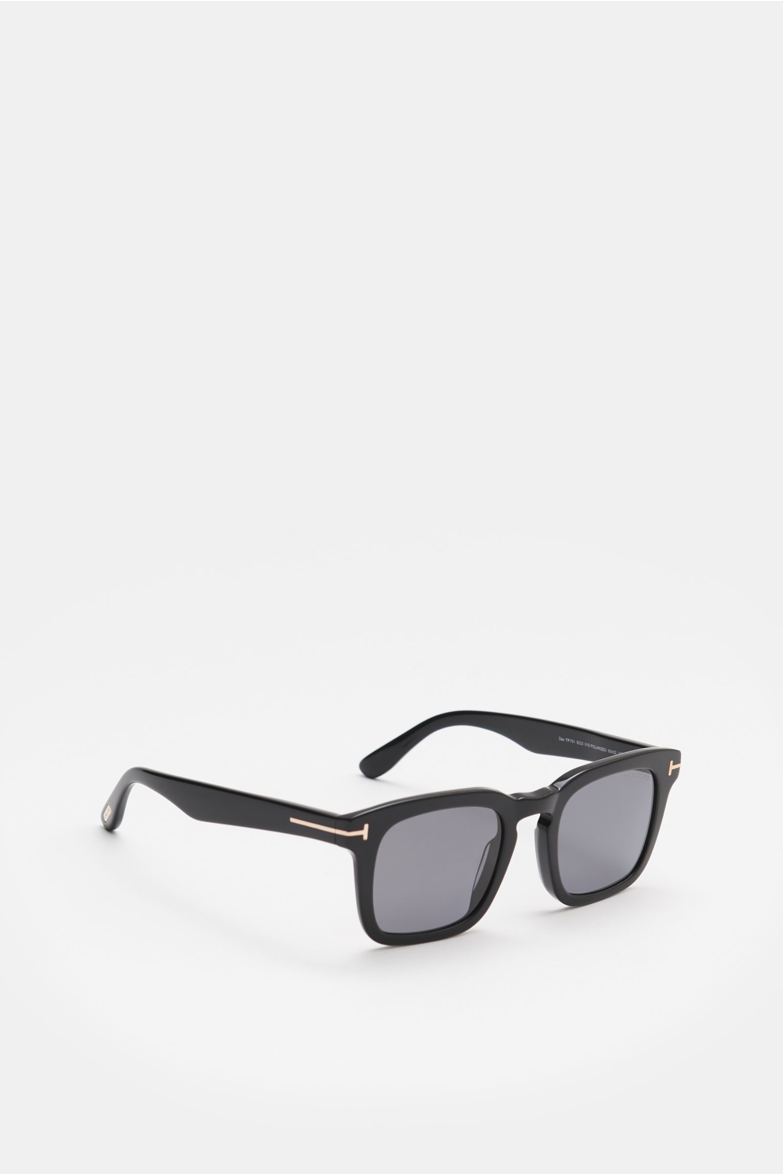 Tom Ford Sonnenbrille 'Dax' schwarz, leicht eckig, Acetat-Rahmen, polarisierte Gläser, UV-Schutz, Seitenansicht, 1960er Herrenstil.