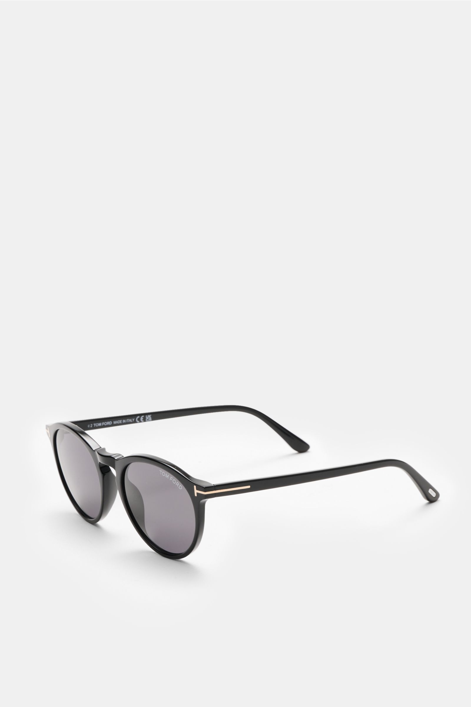 Tom Ford Sonnenbrille 'Aurelie' schwarz, Acetat-Rahmen, klassische Notched-Bridge-Form, getönte Kunststoffgläser, UV-Schutz, seitliche Ansicht, inkl. Samt-Hartschalenetui.
