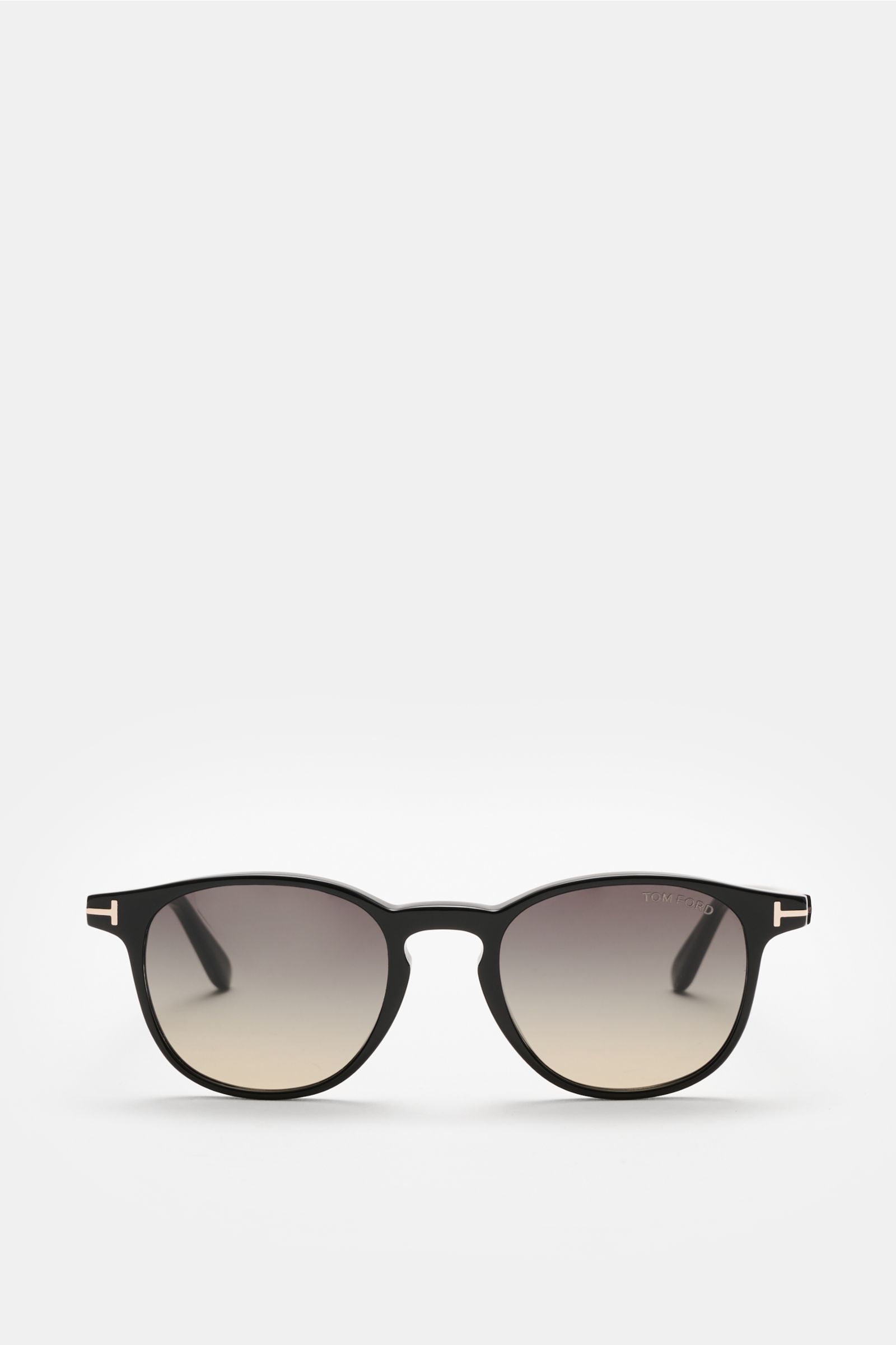 Tom Ford Sonnenbrille 'Holt' schwarz, frontale Ansicht, leicht gerundete Silhouette, melierter Acetat-Rahmen, getönte Kunststoffgläser, 100% UV-Schutz.