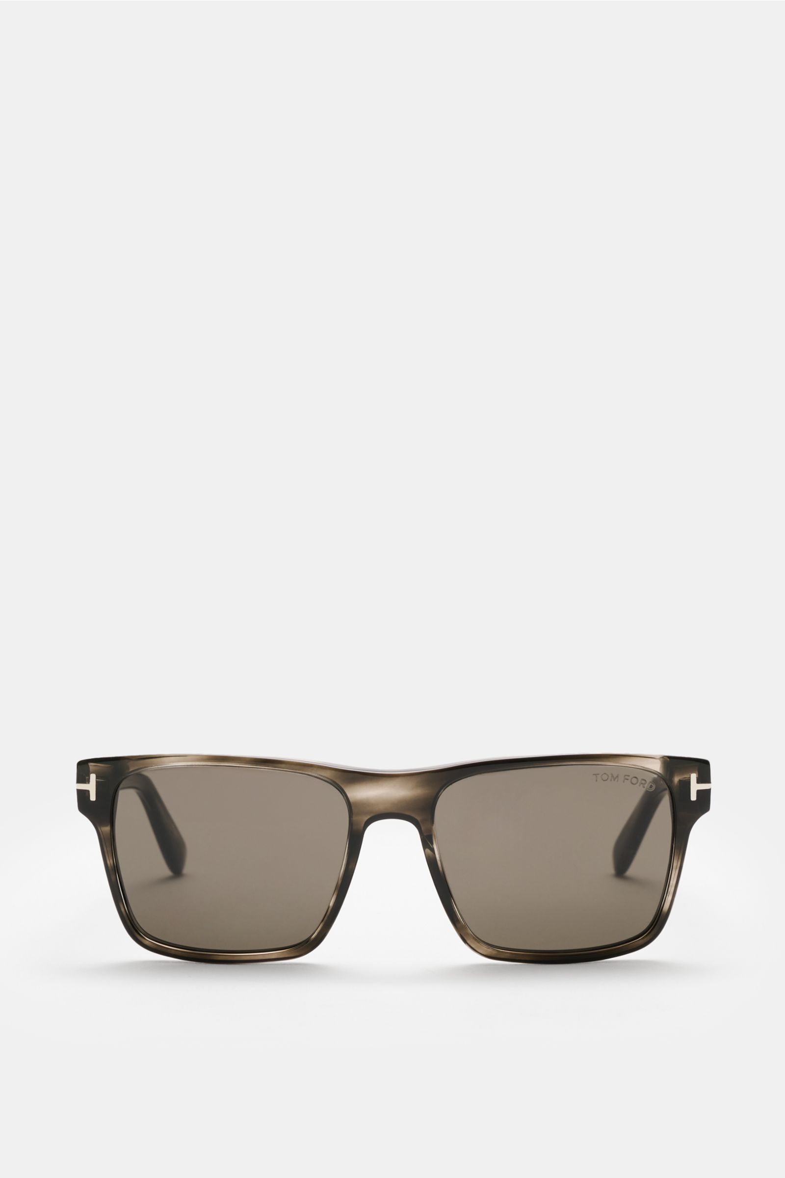 Front view of Tom Ford Sunglasses 'Calder' grey with square shape, polarised plastic lenses, acetate frame, filter category 3, and velvet hard case. Stylish all-rounder: With their timeless design, these sunglasses by TOM FORD are an ideal summer essentia