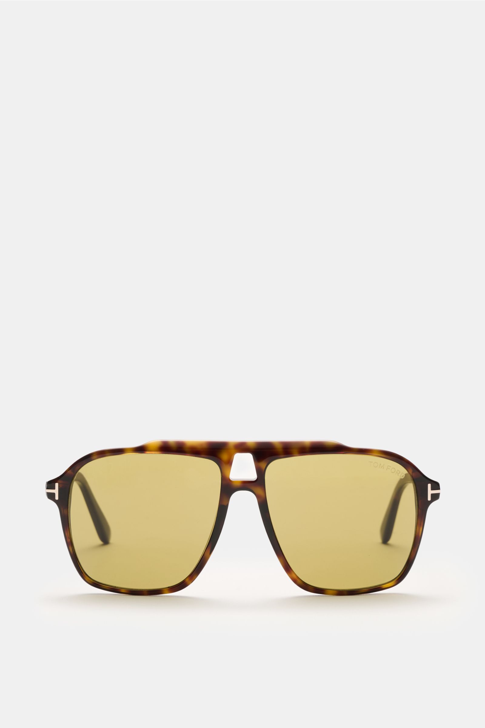 Front view of Tom Ford Sunglasses 'Autari' dark brown/light brown mottled with classic aviator style, evenly tinted plastic lenses, acetate frame, 100% UV protection, filter category 2, and velvet hard case included, an eye-catching piece in a retro look 