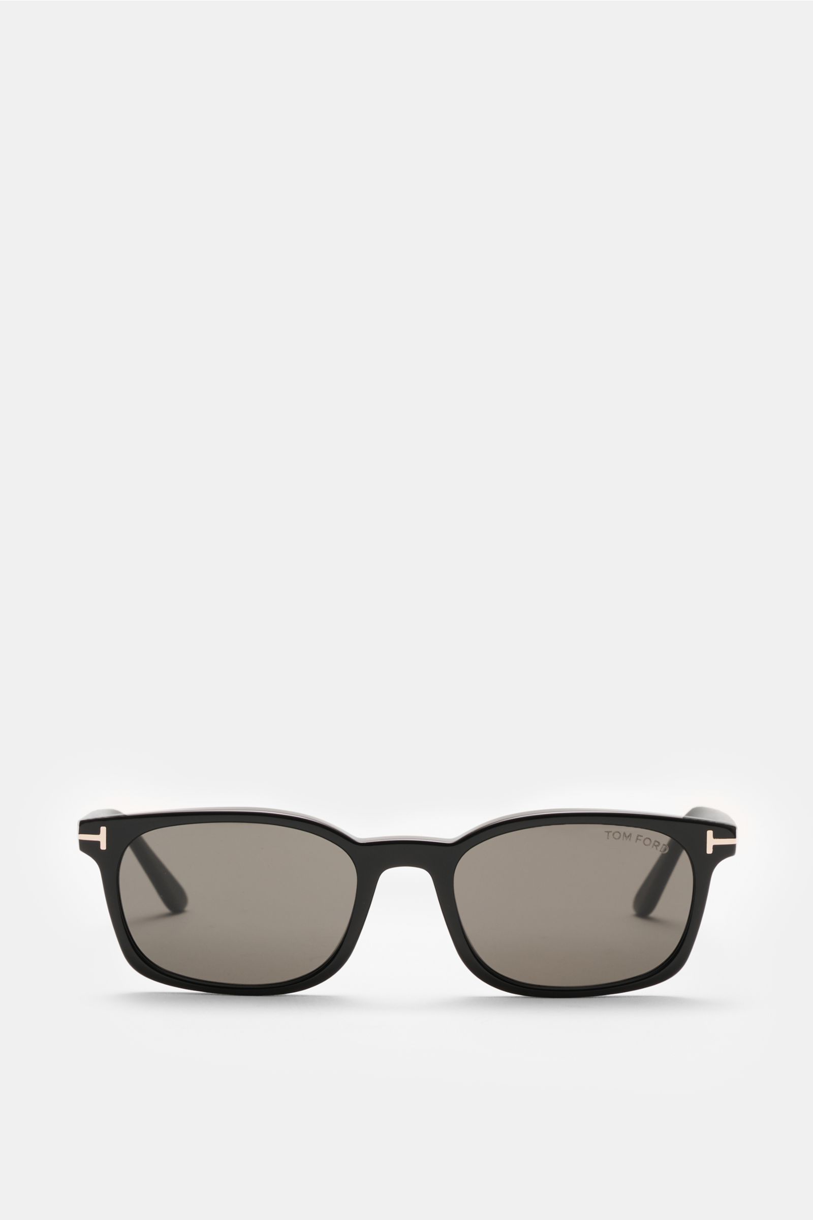 Front view of Tom Ford Sonnenbrille 'Miles' schwarz/anthrazit with a narrow, rectangular acetate frame and evenly tinted plastic lenses, 100% UV protection, filter category 3, including a velvet hard case. Mit der zeitlosen Sonnenbrille 'Miles' von TOM FO