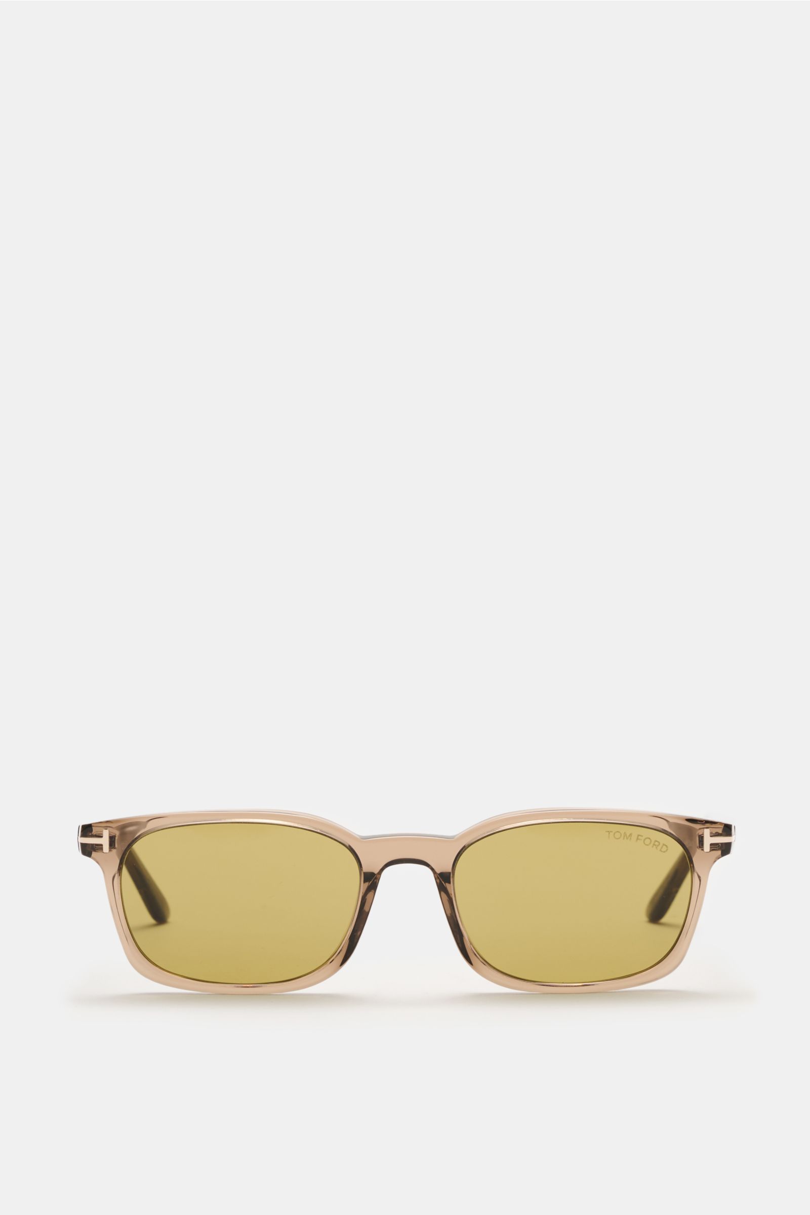 Tom Ford Sonnenbrille 'Miles' graubraun, schmale eckige Form mit gleichmäßig getönten Kunststoffgläsern, Frontansicht, UV-Schutz Filterkategorie 3.