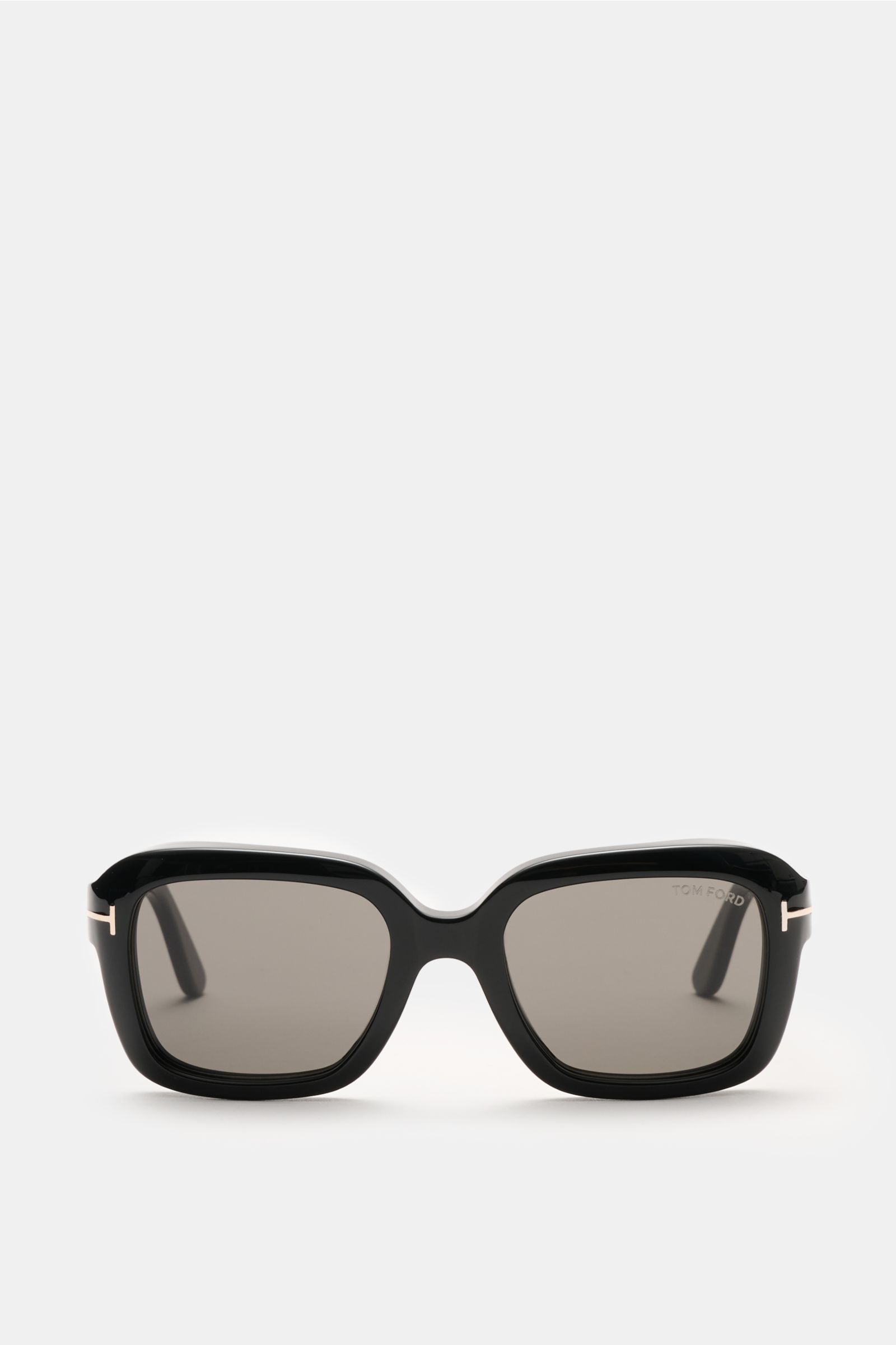 Tom Ford Sonnenbrille 'Natalia' schwarz, eckig, Acetat-Rahmen, gleichmäßig getönte Kunststoffgläser, Filterkategorie 3, frontal fotografiert.