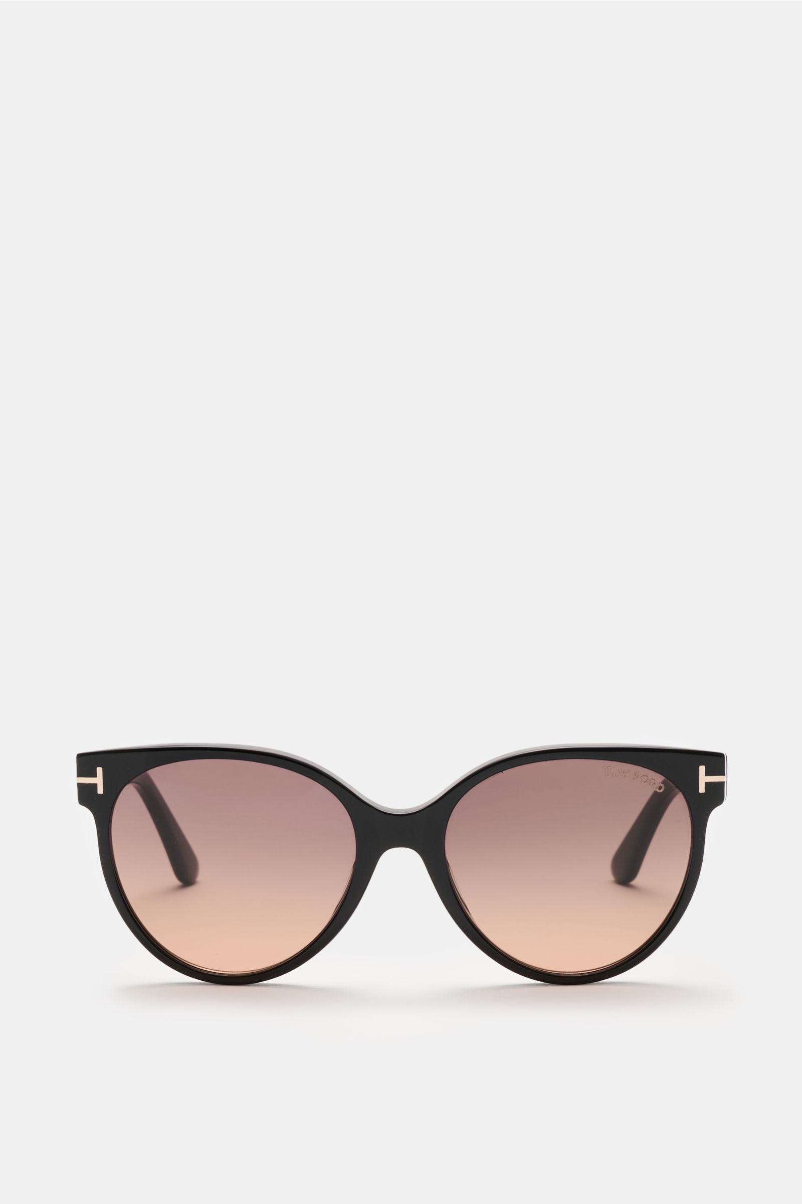 Tom Ford Sonnenbrille 'Tallulah' schwarz/braun im klassischen Papillon-Stil, frontale Ansicht mit Verlaufsgläsern aus Kunststoff.