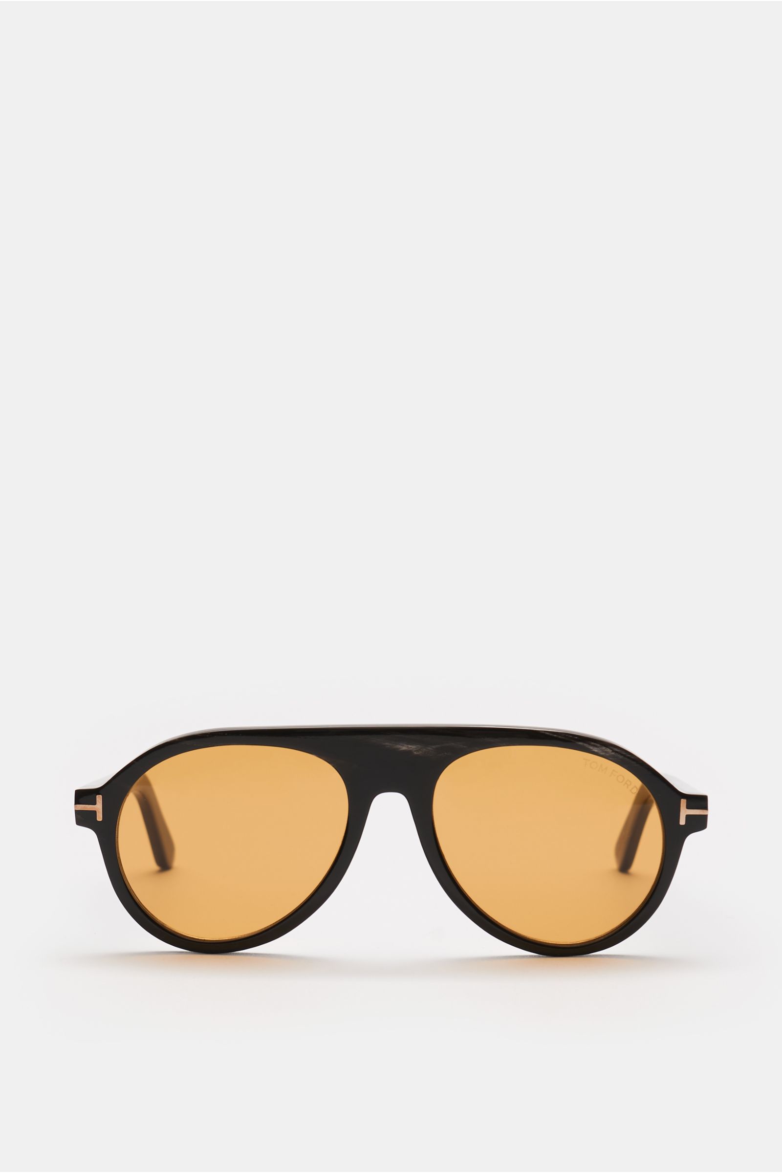 Tom Ford Horn-Sonnenbrille 'Private Collection' anthrazit gemustert/gelb, frontal fotografiert, moderner Aviator-Stil mit gelben Kunststoffgläsern.