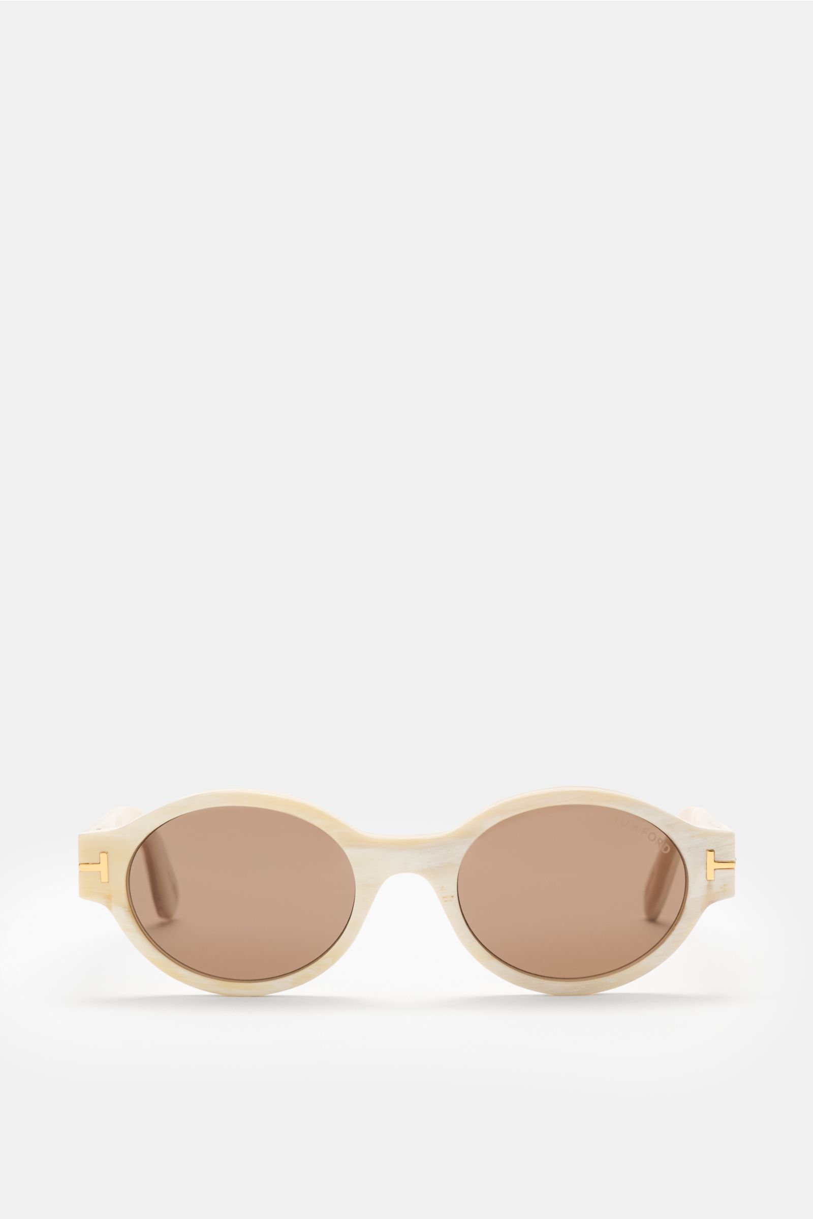 Front view of Tom Ford Horn sunglasses 'Private Collection' off-white/cream patterned with round genuine buffalo horn frame and tinted lenses.

Description:  
The luxurious 'Private Collection' by TOM FORD only features exclusive designs worn by the de
