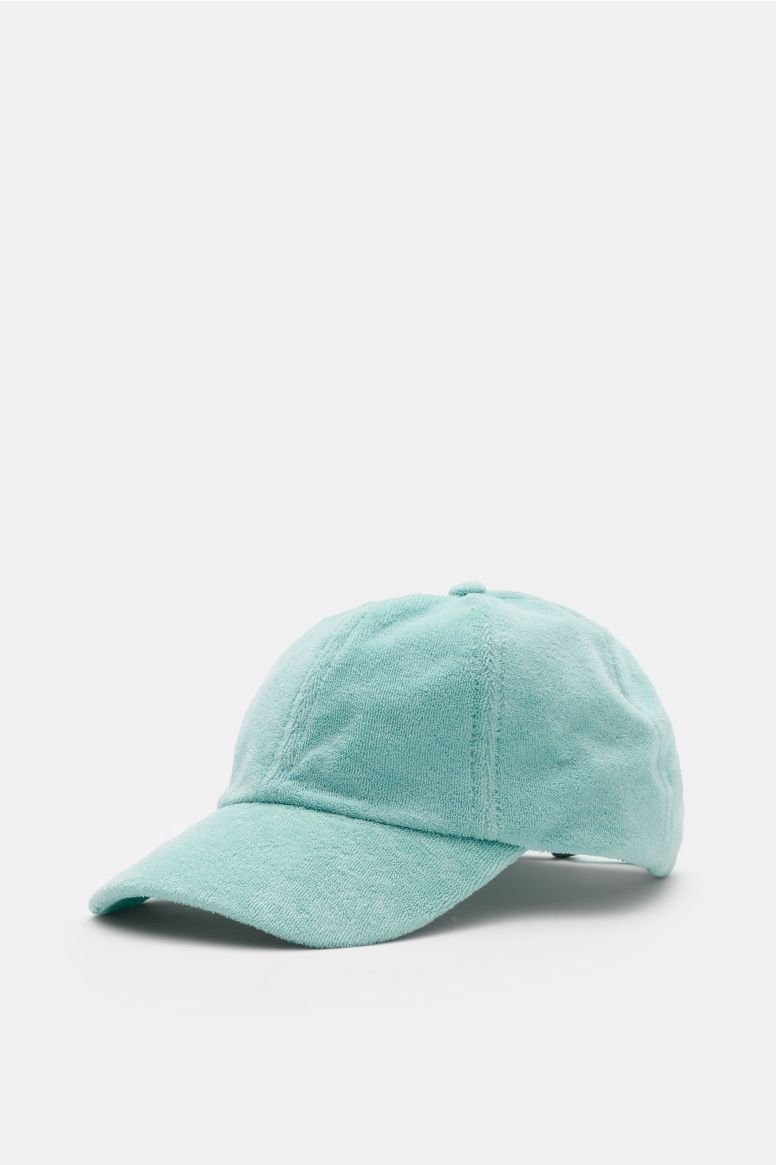 04651/ A trip in a bag Frottee-Cap 'Oyster' mintgrün aus reiner Baumwolle, weich, sportlich, mit verstellbarem Verschluss, seitlich fotografiert.