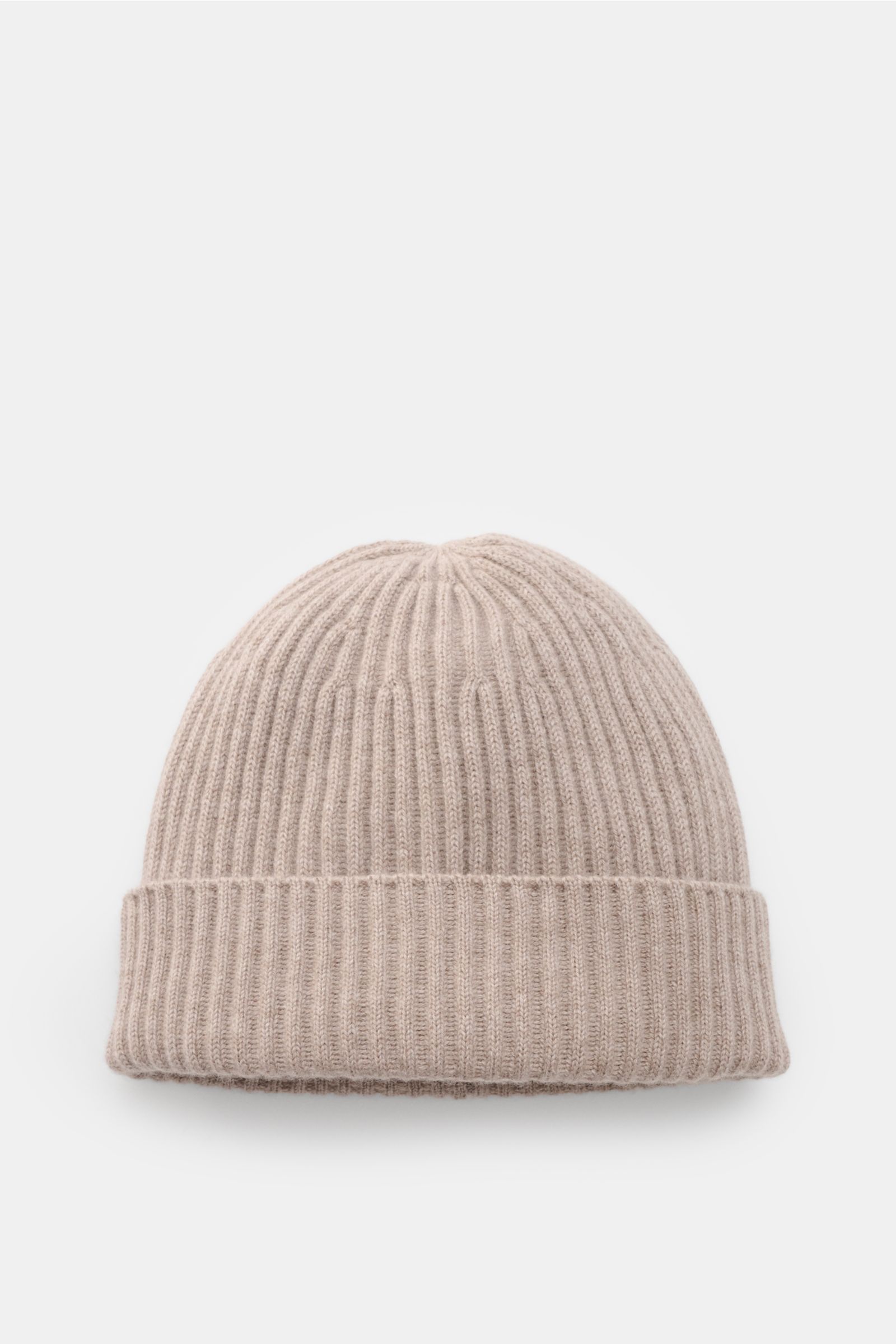 Brunello Cucinelli Cashmere beanie taupe mottled shown from above, featuring a wide turn-up, rib knit, and very soft pure cashmere.

This beanie in fine cashmere and a timeless ribbed knit by BRUNELLO CUCINELLI brings cosy warmth and luxurious comfort 