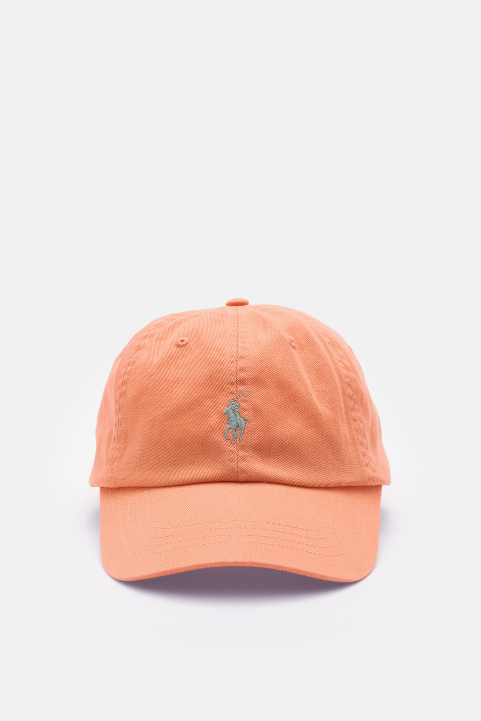 Polo Ralph Lauren Baseball-Cap orange shown from the front, made of pure cotton with classic six-panel design, logo stitching, and adjustable closure; casual look accessory for sporty outfits. Lässige Looks: Die Baseball-Cap von POLO RALPH LAUREN überzeug