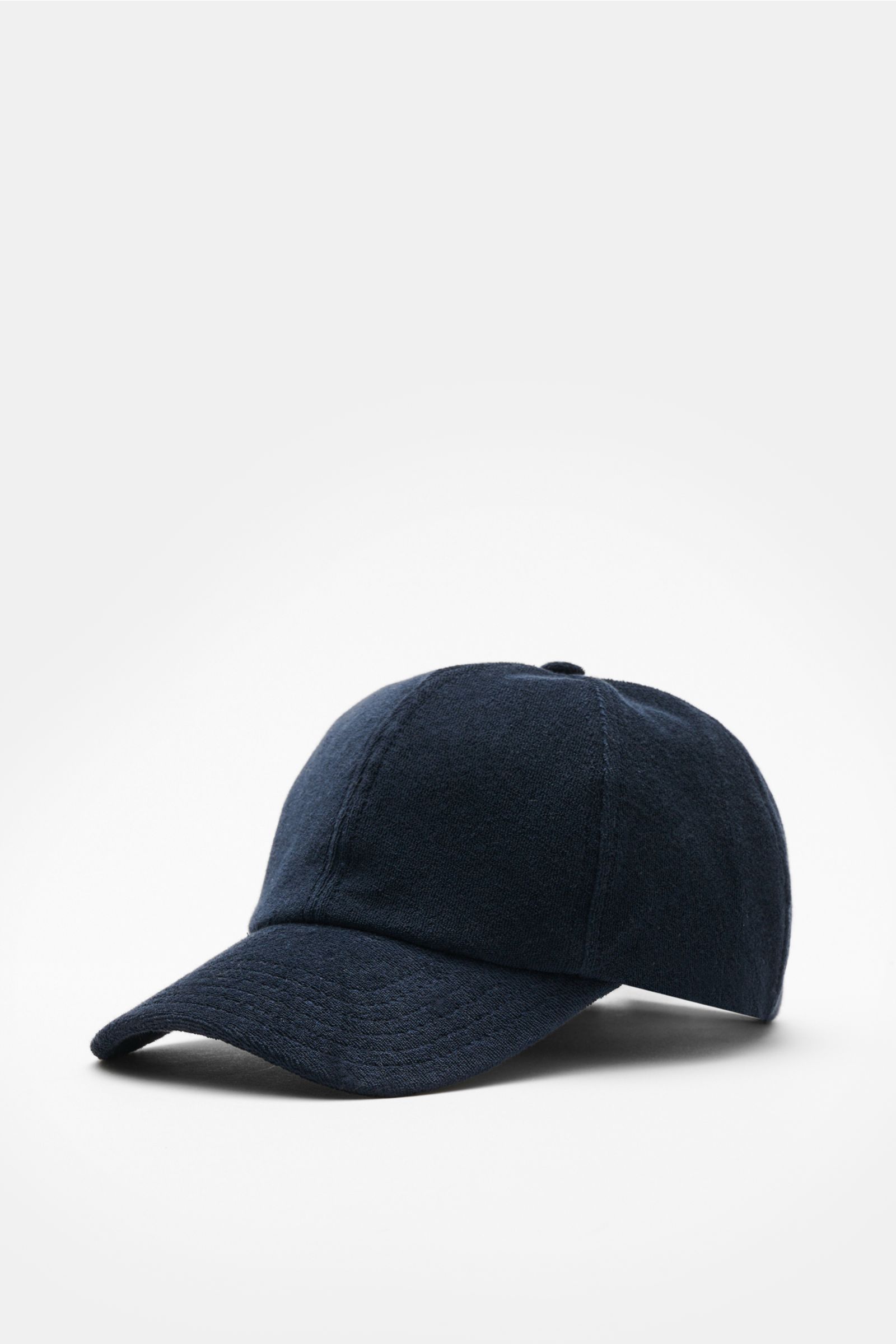 Front-side view of 04651/ A trip in a bag Terry baseball cap 'Terry' navy in soft cotton terry, six panel style with adjustable closure.