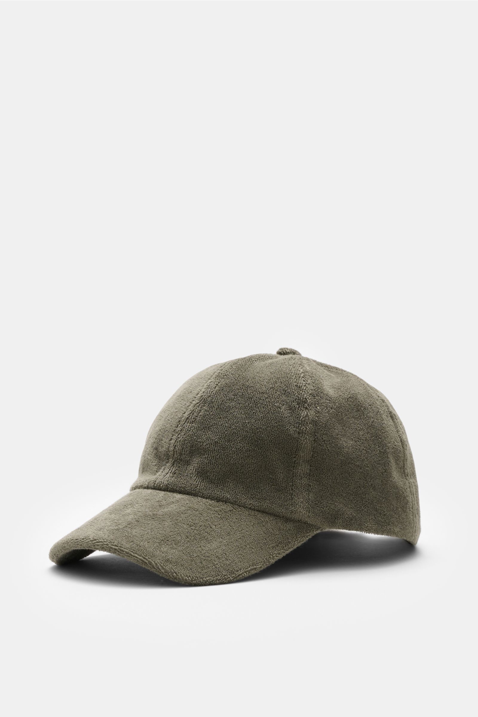 04651/ A trip in a bag Frottee Baseball-Cap 'Terry' graugrün aus Baumwoll-Frottee, weicher Griff, Six-Panel-Stil, verstellbar, seitliche Perspektive.