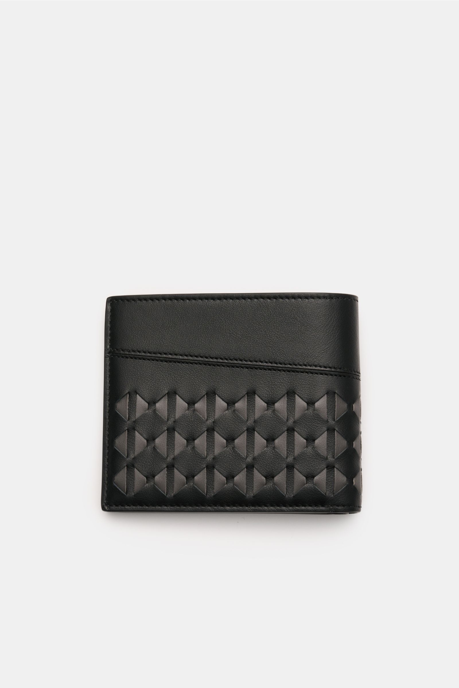 Top view of Serapian Portemonnaie 'Mosaico' schwarz/dunkelgrau, a stylish foldable wallet in smooth leather with fine grain, mosaic design.

Description: Stilvoll verstaut: Das klappbare Portemonnaie von SERAPIAN aus edlem Glattleder präsentiert sich i