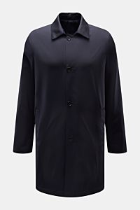 Mandelli Wende-Kurzmantel navy, Slim Fit, reine Wolle, weicher Griff, Umlegekragen, Vier-Knopf-Leiste, paspelierte Taschen, Rückenmittelschlitz, wendbar, frontal fotografiert.