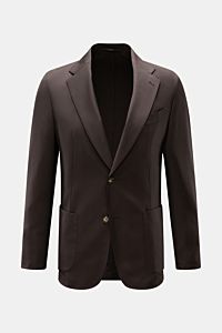 Windsor Sakko 'Travel' dunkelbraun, Slim Fit, Unconstructed Design, tailliert mit fallendem Revers, zwei Knöpfen, Brust- und Hüfttaschen, frontale Ansicht.