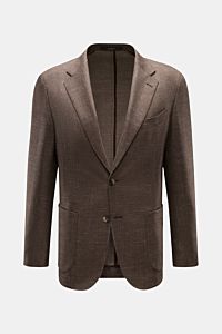 Windsor Sakko 'Giorno' graubraun meliert, Slim Fit, aus Leinen-Wolle, Unconstructed Design, fallendes Revers, Zwei-Knopf, frontale Ansicht.