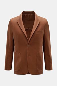 Percival Sakko 'Tailored Linen' braun, frontale Ansicht, Slim Fit Sakko aus Leinen-Baumwoll-Mix mit fallendem Revers, Brusttasche, Hüfttaschen, Knopfärmel, Seitenschlitzen, halb gefüttert und zwei Innentaschen.