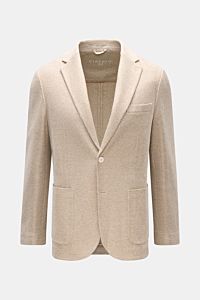 Circolo 1901 Sakko beige meliert, schmal geschnitten, aus Leinen-Mix mit Strukturgewebe, Unconstructed-Design, Slim Fit, frontal fotografiert.