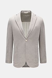 Circolo 1901 Jersey-Sakko grau/offwhite gemustert, Slim Fit, Fischgrat, tailliert, Jersey-Baumwolle, Zwei-Knopf, frontale Perspektive.