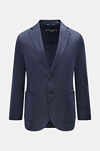Circolo 1901 Sakko navy meliert, schmal geschnitten, Baumwoll-Leinen-Mix, Slim Fit, Zwei-Knopf-Stil, fallendes Revers, Brust- und Hüfttaschen, frontale Nahaufnahme.