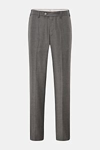 Hiltl Wollhose 'Piacenza' grau meliert, Frontansicht, Regular Fit, Twill aus Wolle und Cashmere, mit Bundknopf, Reißverschluss, französischen und Knopf-Gesäßtaschen.