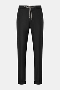 Marco Pescarolo Woll-Jogpants 'Caracciolo' anthrazit, frontale Aufnahme, aus reiner Schurwolle, Regular Fit, schmal zulaufend, mit elastischem Bund und Tunnelzug.