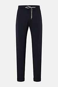Marco Pescarolo Woll-Jogpants 'Caracciolo' navy, Frontansicht, Regular Fit, schmal zulaufend, elastischer Bund mit Tunnelzug, Reißverschluss, Bundknopf, paspelierte Taschen.