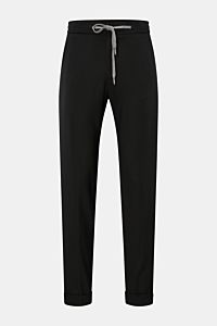 Marco Pescarolo Woll-Jogpants 'Caracciolo' schwarz, frontale Ansicht, Regular Fit mit elastischem Bund, Tunnelzug, Reißverschluss, französischen und paspelierten Taschen.