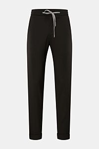 Marco Pescarolo Woll-Jogpants 'Caracciolo' dunkelbraun, frontale Ansicht, Regular Fit, schmal zulaufend, elastischer Bund mit Tunnelzug, französische Taschen, Saumaufschlag.