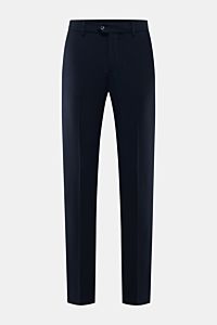 Front view of Marco Pescarolo Wollhose 'Evo' navy, slim-fit elastic wool trousers with soft touch, zip, buttons, and pockets. Exquisite Fertigung und Materialqualität sind kennzeichnend für die Produkte von MARCO PESCAROLO: So wie das Modell 'Evo', welche