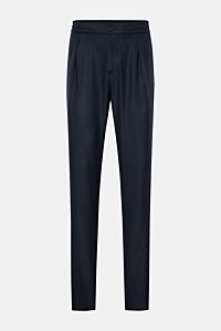 Marco Pescarolo Woll-Jogpants 'Chiaia' navy, frontale Ansicht, reine Schurwolle, Regular Fit, elastischer Bund, Bundknopf, Reißverschluss, paspelierte Taschen.