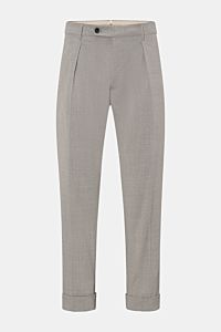 Front view of Berwich Wool trousers 'Chiaia' light grey mottled with tapered fit, single pleat, zip and waist buttons, side and hip pockets, fixed hem turn-up.  

The wool trousers 'Chiaia' by BERWICH give expression to traditional Italian tailoring wi