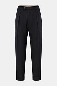 Front view of Berwich Hose 'Chiaia' dark navy meliert, tapered fit wool, silk, linen blend, soft, ankle-length with pleats, zipper, buttons, and pockets.