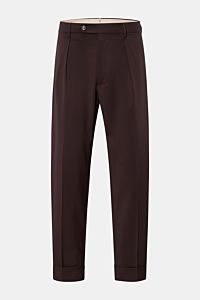 Berwich Wollhose 'Chiaia' dunkelviolett, frontale Nahaufnahme, Tapered Fit, reine Schurwolle, knöchellang, mit Bundknöpfen und Taschen.