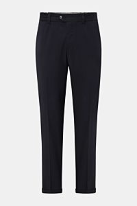 PT Torino Hose 'The Rebel' dark navy, frontale Ansicht, knöchellang, aus Wolle-Microfaser-Mix, Rebel Fit, mit Button Fly, Bundknopf, französischen und geknöpften Gesäßtaschen, fixiertem Saumaufschlag.