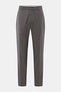 GTA Wollhose 'Davide' dunkelgrau meliert, Frontansicht, reine Schurwolle, leichter Stoff, glatter Griff, Tapered Fit, verkürzte Beinlänge, französische Taschen, Logo-Detail, Bundknopf und Reißverschluss.
