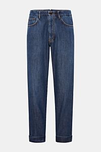 Berwich Jeans 'Chiaia 5t-GD' dunkelblau, frontal, knöchellang mit fixiertem Saumaufschlag, Tapered Fit, reine Baumwolle, Five-Pocket-Stil.