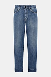 Berwich Jeans 'Chiaia 5t-GD' blau, frontale Ansicht, Tapered Fit, reine Baumwolle, Five-Pocket-Stil, Zip Fly, fixierter Saumaufschlag, Leather-Patch.