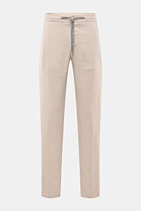 Marco Pescarolo Jogpants 'Caracciolo' beige, frontale Ansicht, leichte Leinen-Mischung, elastischer Bund mit Tunnelzug, schmal zulaufend, Regular Fit.