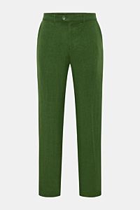 Front view of Percival Trousers 'Tailored Linen' green, straight cut with zip and button, made of linen and cotton blend.

Description: Stay smart this summer: The straight cut trousers 'Tailored Linen' made of linen and cotton by London label PERCIVAL