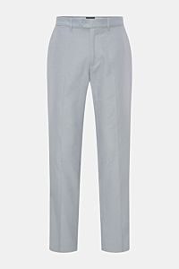 Front view of Percival Trousers 'Tailored Linen' smoky blue, straight cut, regular fit, linen and cotton blend with zip, button, French and jetted pockets.

Stay smart this summer: The straight cut trousers 'Tailored Linen' made of linen and cotton by 