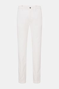 Front view of Mason's Chinos 'Torino Style' off-white slim fit pants, garment-dyed with zip fly, waist button, French and jetted back pockets.

Looking for a pair of classic chinos? Then look no further than the model 'Torino Style' by MASON'S, because