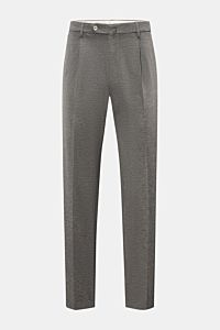 Front view of GTA Jersey trousers 'Federico' dark grey mottled, made of elastic jersey with single pleat, French and jetted back pockets. For casual office looks: The jersey trousers 'Federico' by GTA combine maximum comfort with timeless elegance to make