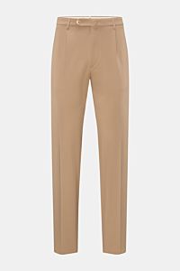 GTA Jersey trousers 'Federico' beige shown from the front on a plain background, made of viscose and microfiber jersey with elasticated fabric, soft feel, regular fit, slightly tapered cut, zip and button closure, waistband with elastic insert, single ple